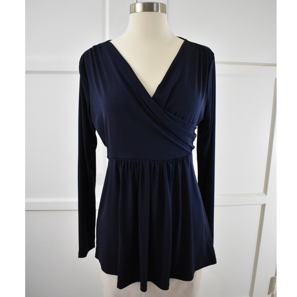 DAISY FUENTES Blue Surplice Long Sleeve Blouse Size M